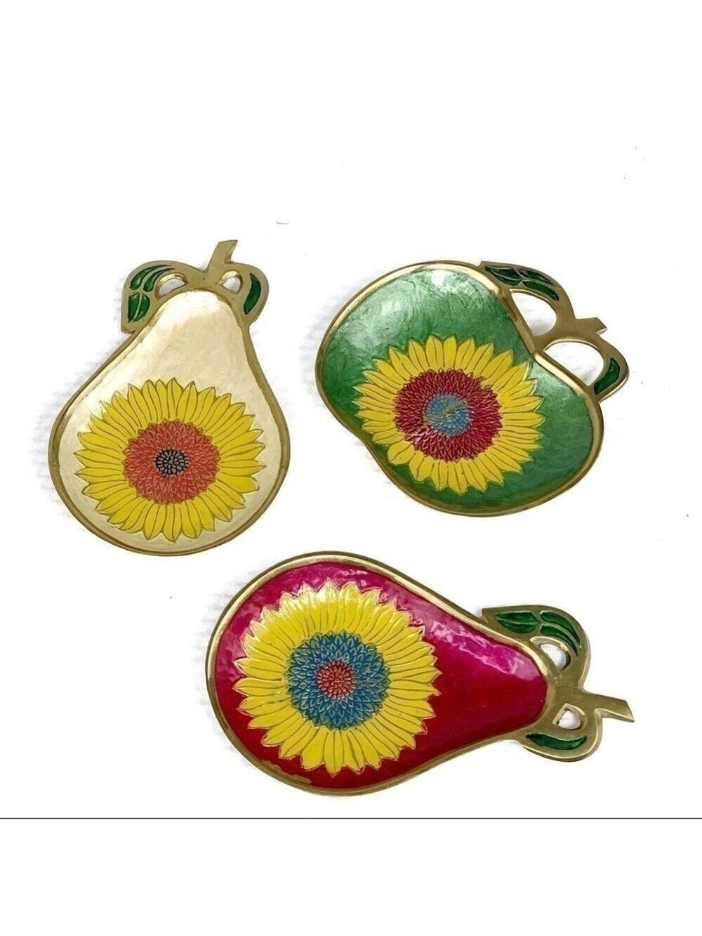 NEW-3PC enamel/Painted sunFlower apple/Pear dishes